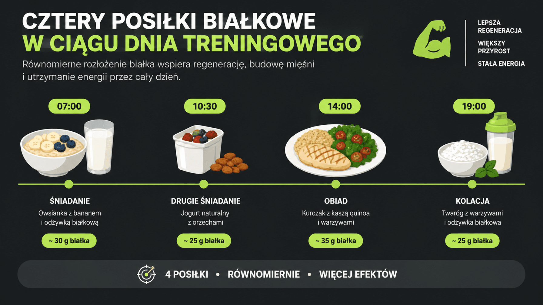 Rozkład białka w ciągu dnia na cztery porcje